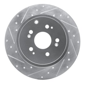 Honda Ridgeline Brake Rotor (1) - Rear Left - R1 Concepts - Drilled & Slotted - Silver - `06-`14